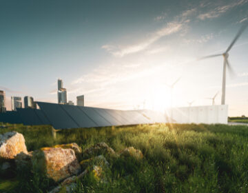 Concept,Of,Sustainable,Energy,Solution,In,Beautifull,Sunset,Backlight.,Frameless